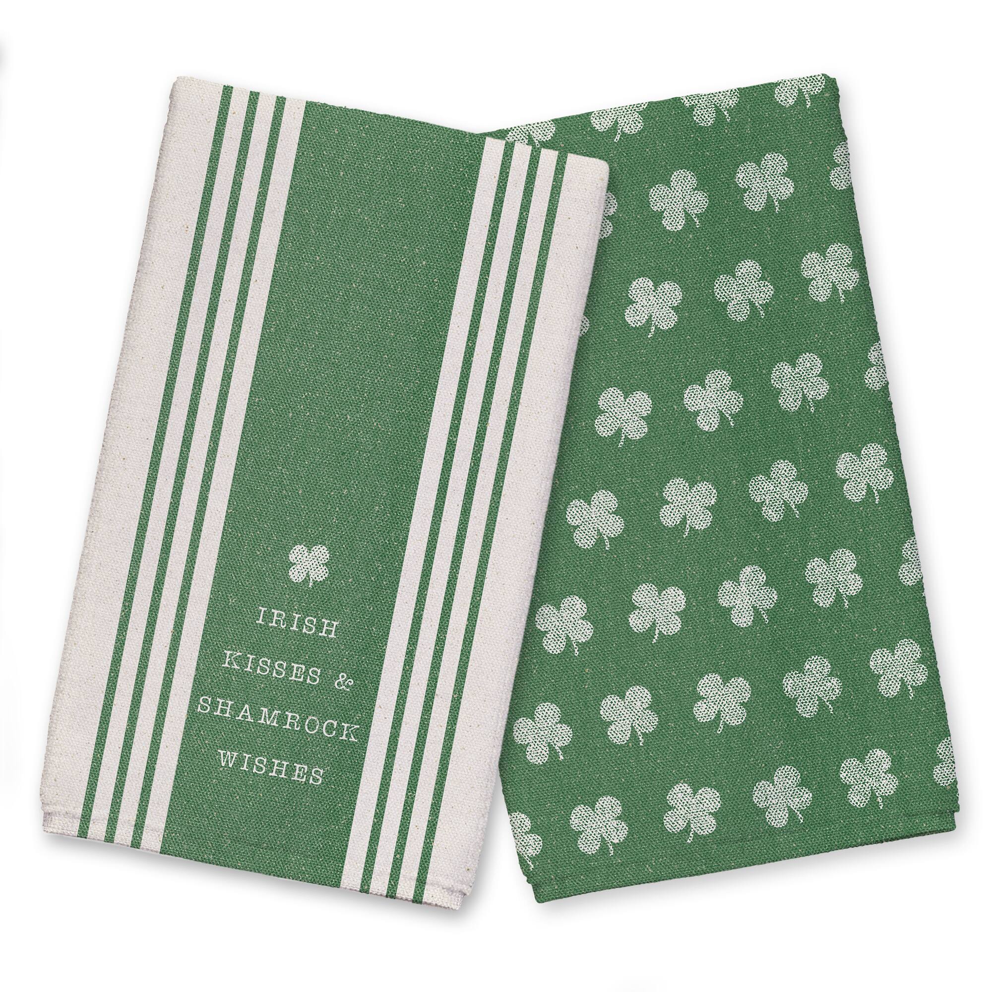 Irish Kisses Shamrock Wishes Tea Towel Set of 2